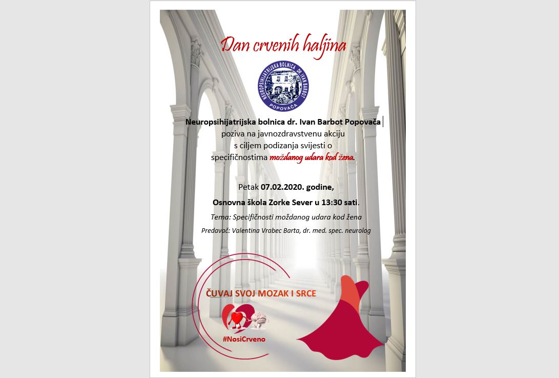 Predavanje Specifičnosti moždanog udara kod žena - petak 07.02.2020. godine